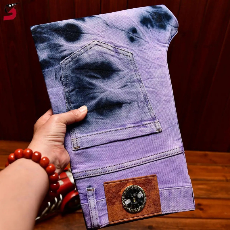 Skinny Tie Men - Jeans Retrò Viola Tie-Dye di Alta