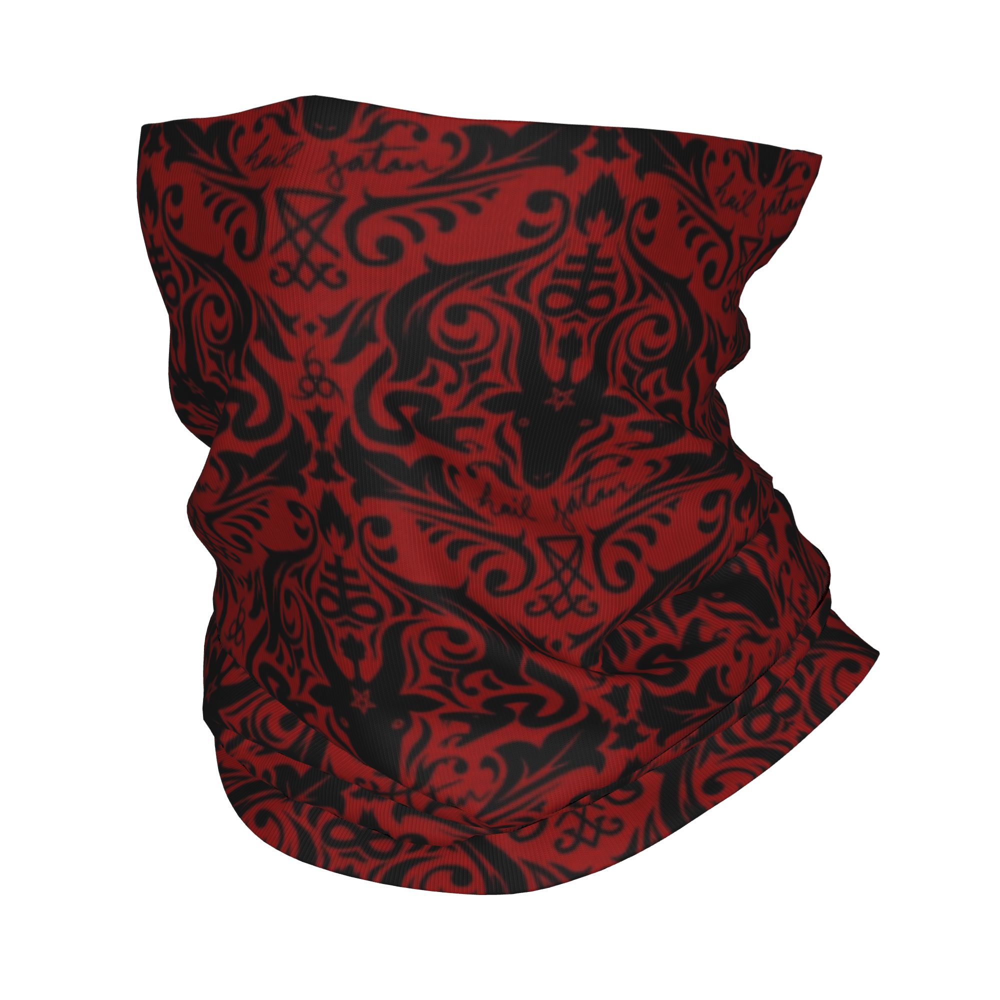 Neck Warmer Tube - Baphomet Damasco Hail Satan Nero Rosso